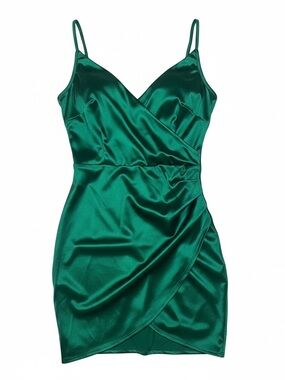 Forever 21 Emerald Green Satin Wrap-Style Mini Dress